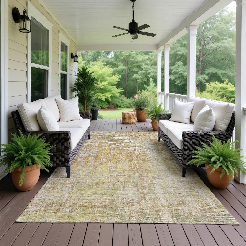 Luxury Washable Indoor/Outdoor Kochi Khaki 5' x 7'6" Rug. Picture 6