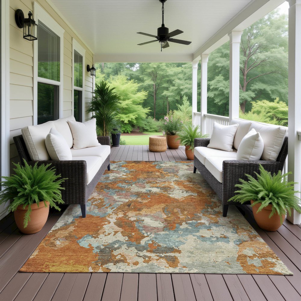 Luxury Washable Indoor/Outdoor Kochi Copper 5' x 7'6" Rug. Picture 6