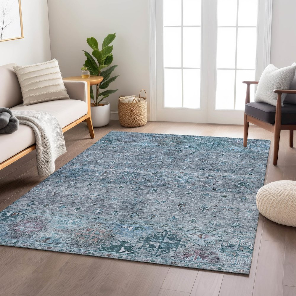 Indoor/Outdoor Karaj Blue 5' x 7'6" Rug. Picture 5