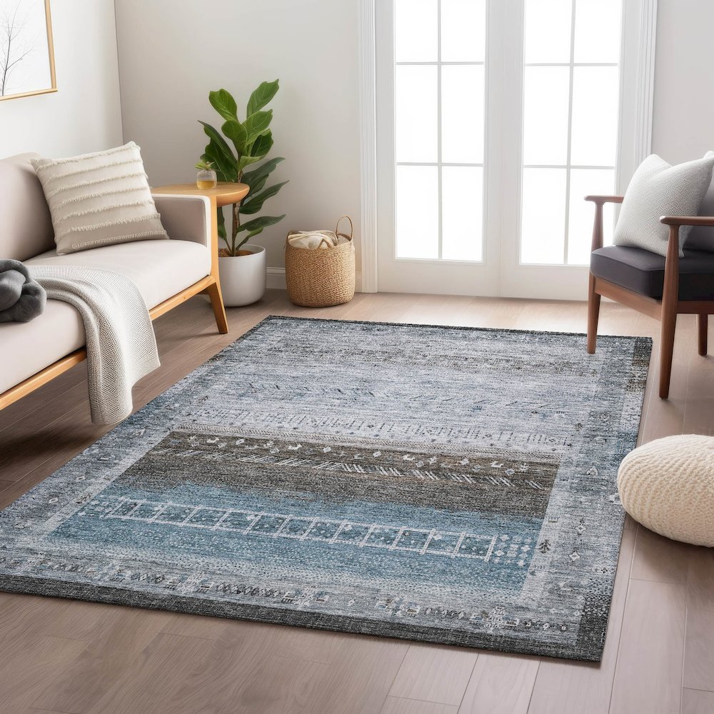 Indoor/Outdoor Karaj Blue 5' x 7'6" Rug. Picture 5