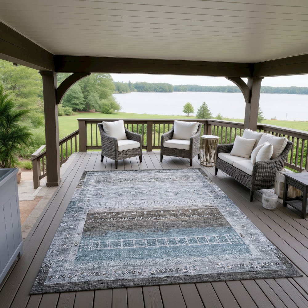 Indoor/Outdoor Karaj Blue 5' x 7'6" Rug. Picture 6