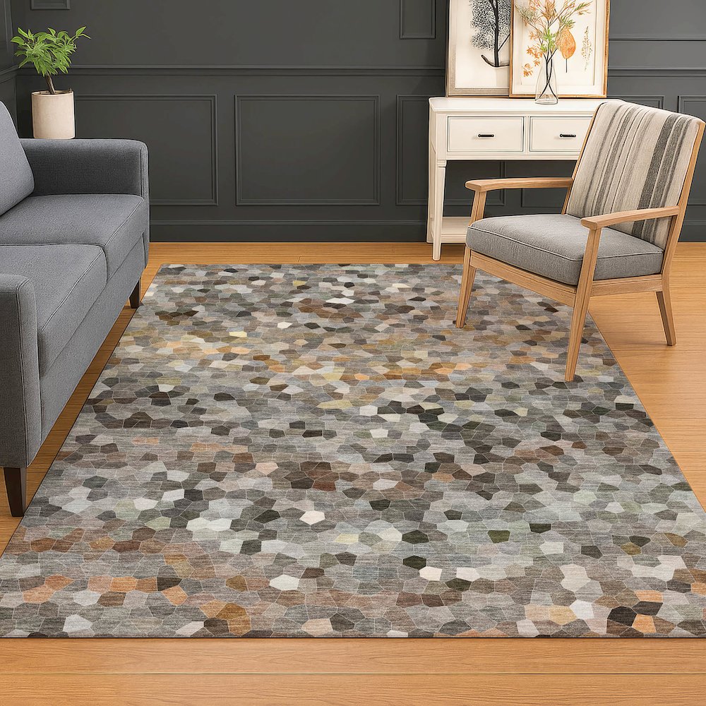 Luxury Washable Indoor/Outdoor Kaleidoscope KL1 Gray 5' x 7'6" Rug. Picture 6
