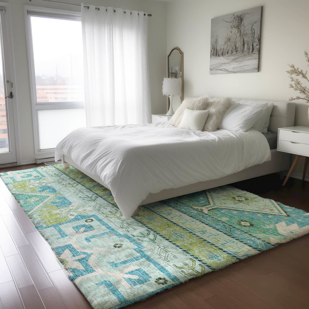 Luxury Washable Lorenzo Mint 5' x 7'6" Rug. Picture 5