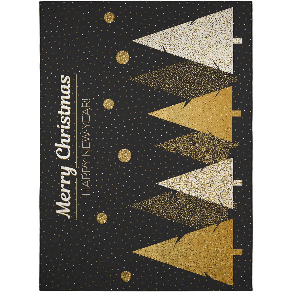 Indoor/Outdoor Cozy Winter ACW41 Black Washable 5' x 7'6" Rug. Picture 1