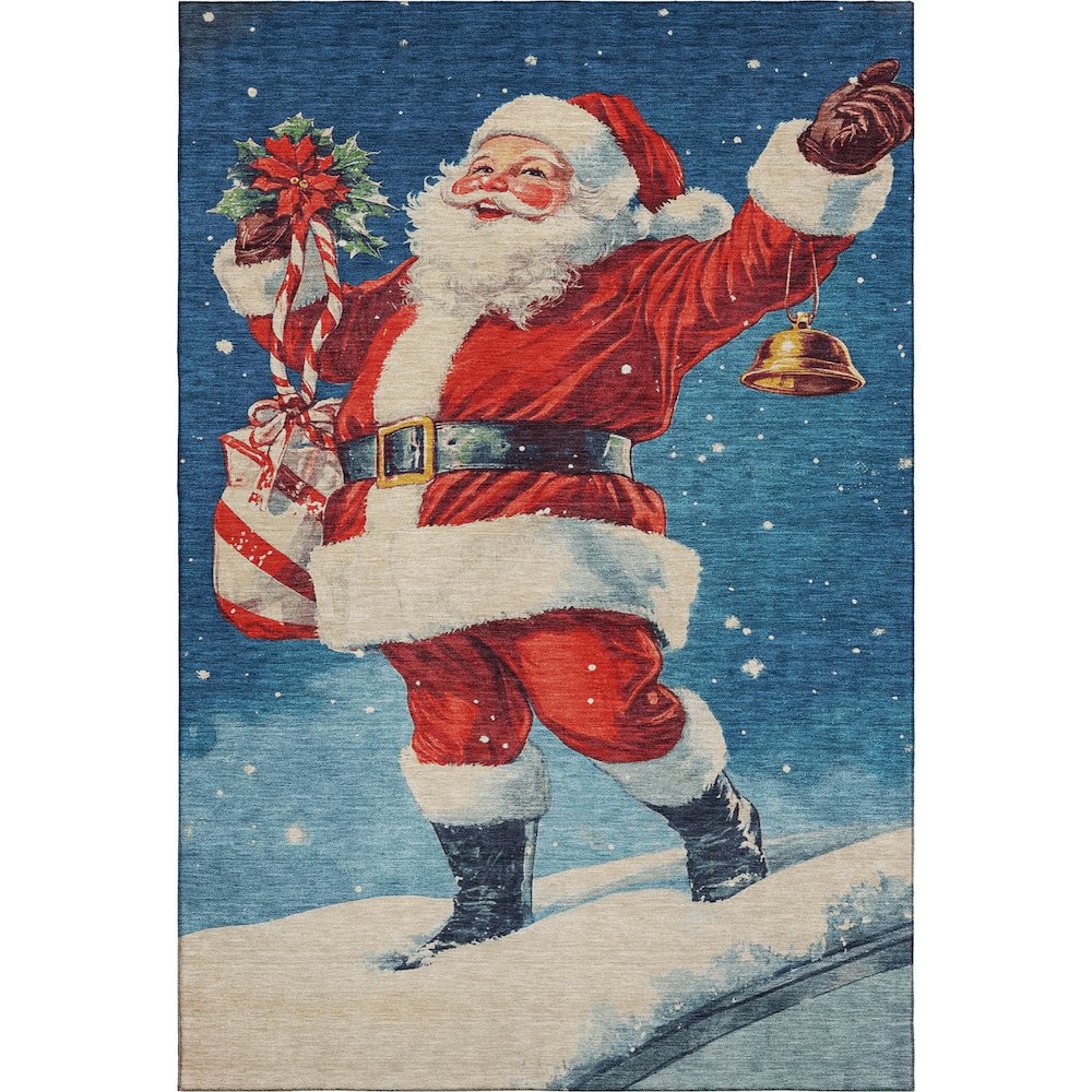 Luxury Washable Indoor/Outdoor Merry & Bright Blue 5' x 7'6" Rug. Picture 1