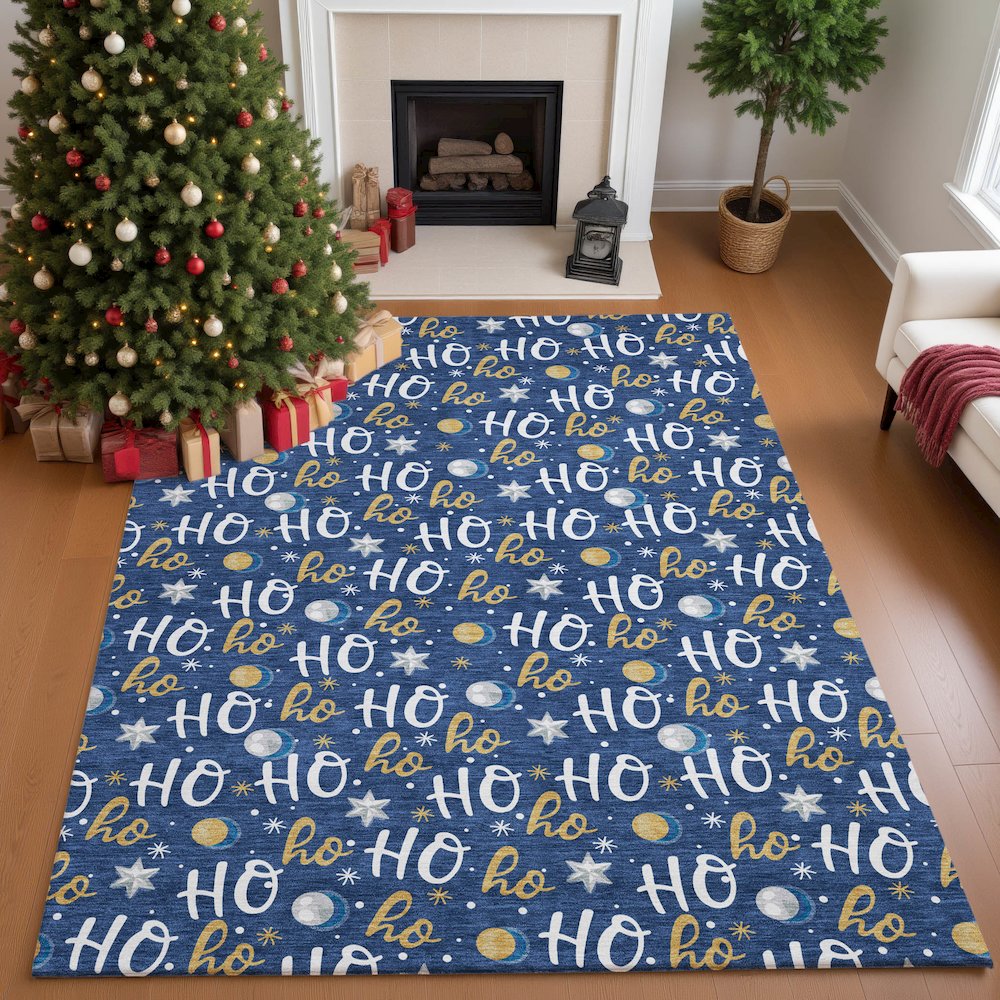 Luxury Washable Indoor/Outdoor Merry & Bright Navy 5' x 7'6" Rug. Picture 5