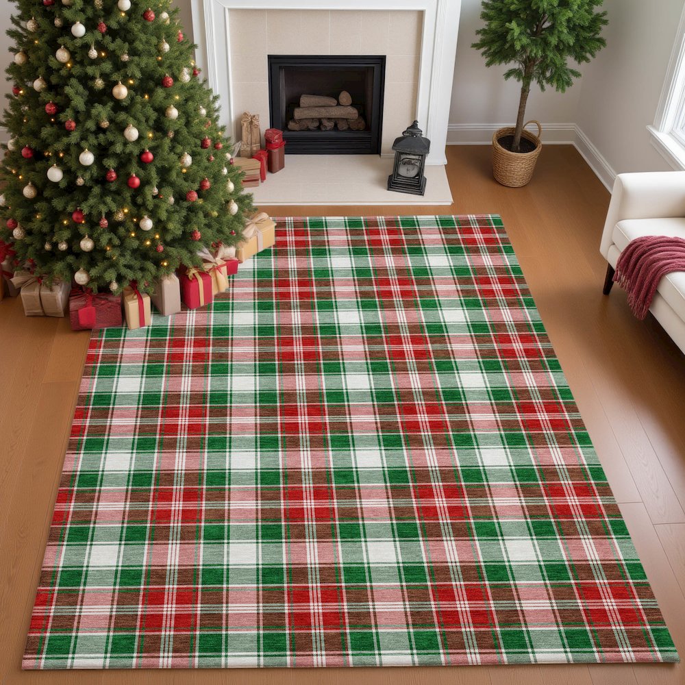 Luxury Washable Indoor/Outdoor Merry & Bright Emerald 5' x 7'6" Rug. Picture 5