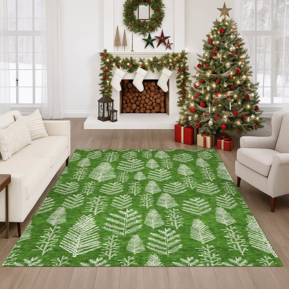 Luxury Washable Indoor/Outdoor Merry & Bright Green 5' x 7'6" Rug. Picture 6