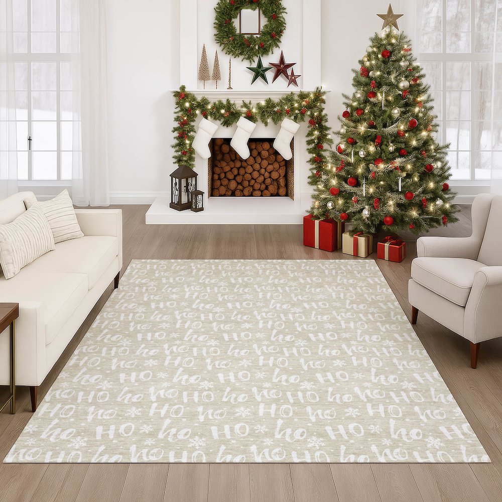 Luxury Washable Indoor/Outdoor Merry & Bright Beige 5' x 7'6" Rug. Picture 6