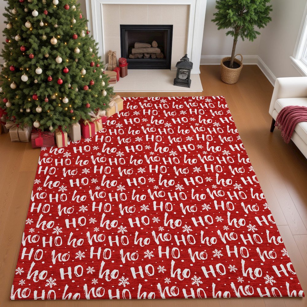 Luxury Washable Indoor/Outdoor Merry & Bright Red 5' x 7'6" Rug. Picture 5