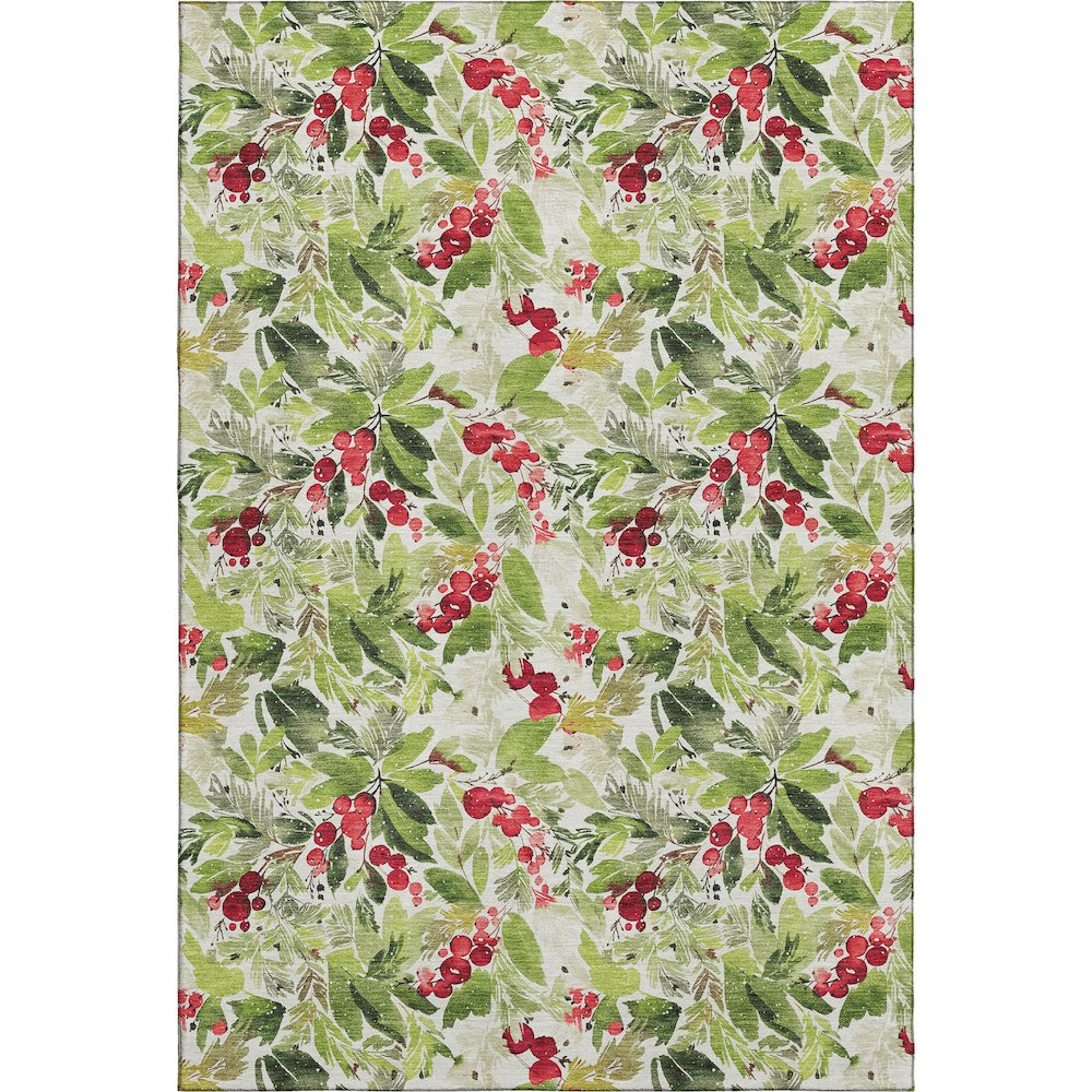 Luxury Washable Indoor/Outdoor Merry & Bright Aloe 5' x 7'6" Rug. Picture 1