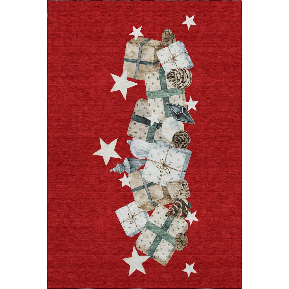Luxury Washable Indoor/Outdoor Merry & Bright Red 5' x 7'6" Rug. Picture 1
