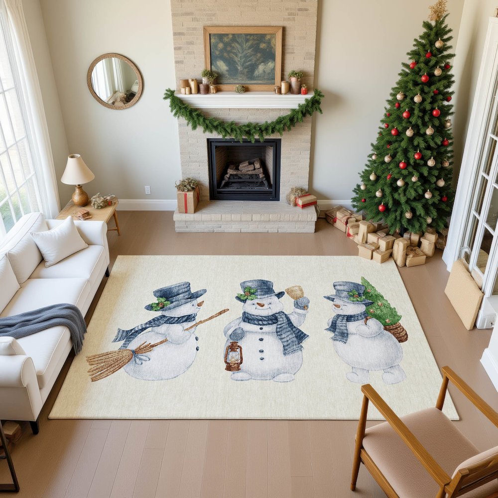Luxury Washable Indoor/Outdoor Merry & Bright Ivory 5' x 7'6" Rug. Picture 5