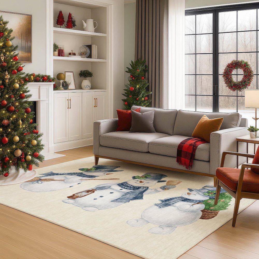 Luxury Washable Indoor/Outdoor Merry & Bright Ivory 5' x 7'6" Rug. Picture 6