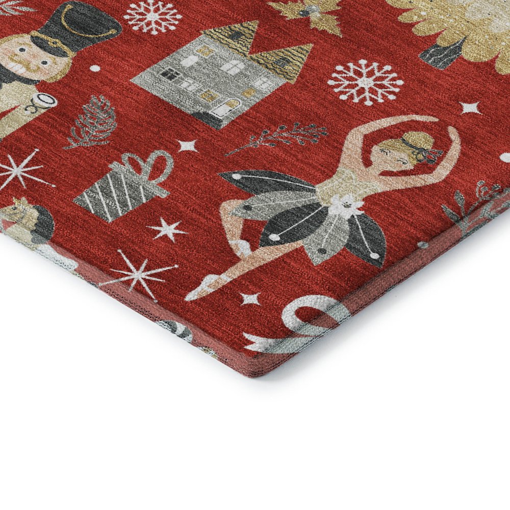 Luxury Washable Indoor/Outdoor Merry & Bright Red 2'6" x 3'10" Rug. Picture 2