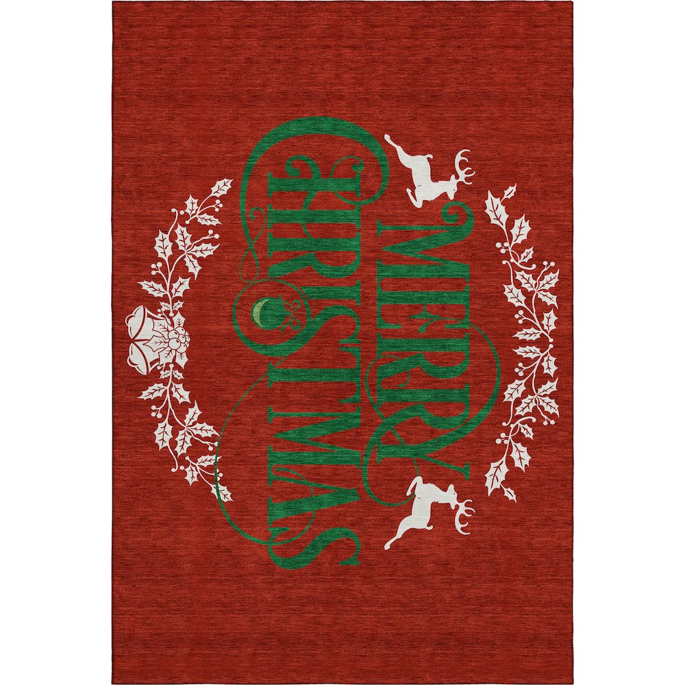 Luxury Washable Indoor/Outdoor Merry & Bright Red 5' x 7'6" Rug. Picture 1