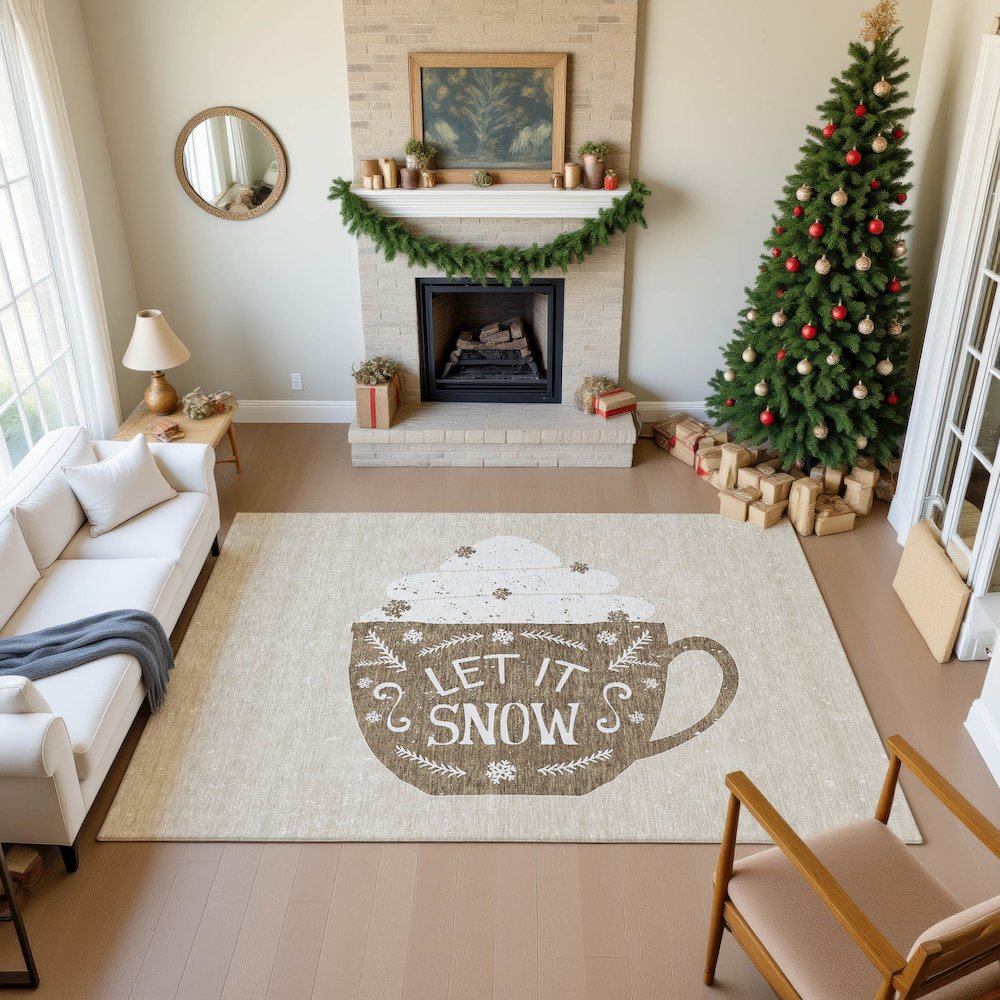 Luxury Washable Indoor/Outdoor Merry & Bright Beige 5' x 7'6" Rug. Picture 5