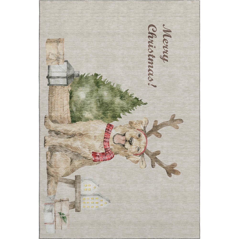 Luxury Washable Indoor/Outdoor Merry & Bright Beige 5' x 7'6" Rug. Picture 1