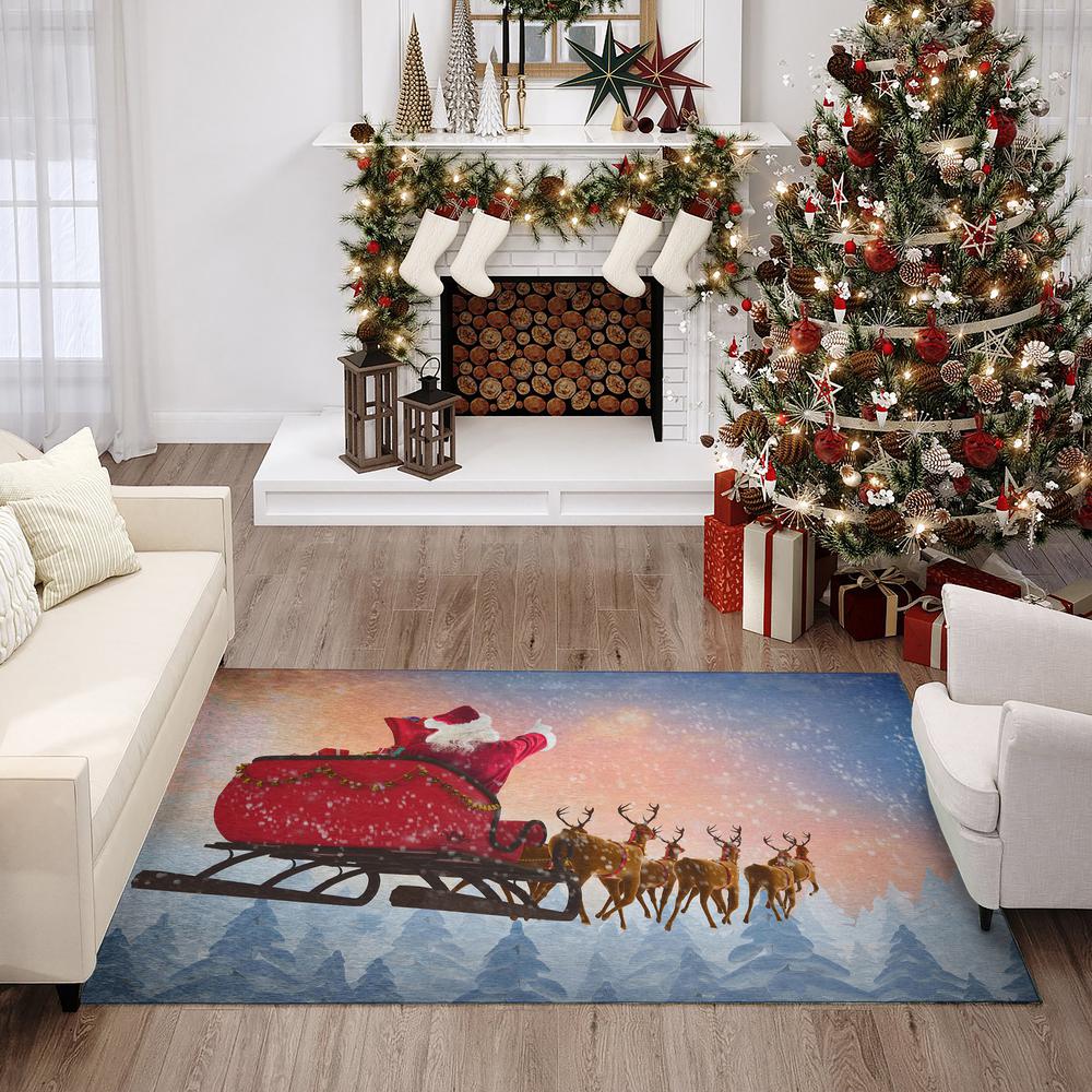 Indoor/Outdoor Cozy Winter ACW31 Blue Washable 5' x 7'6" Rug. Picture 2