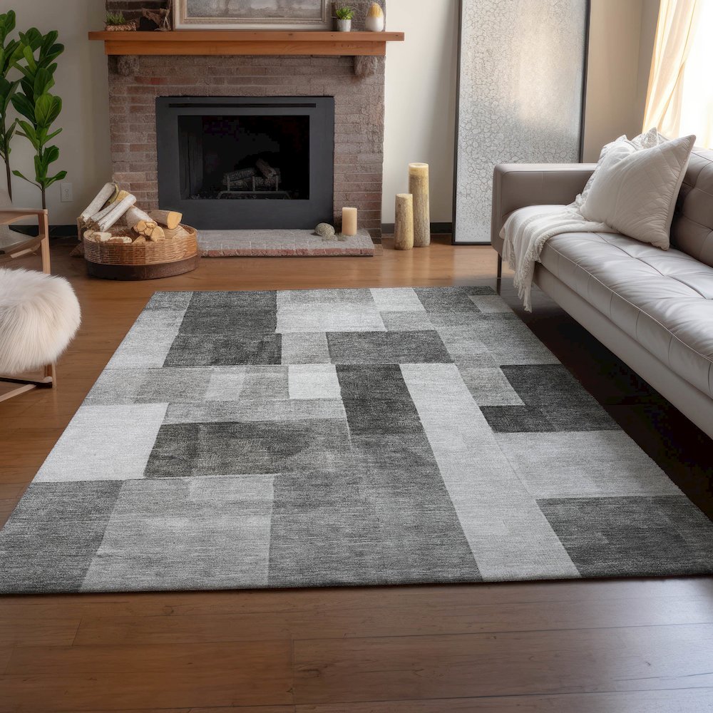 Machine Washable Indoor/Outdoor Neo Pewter 5' x 7'6" Rug. Picture 5