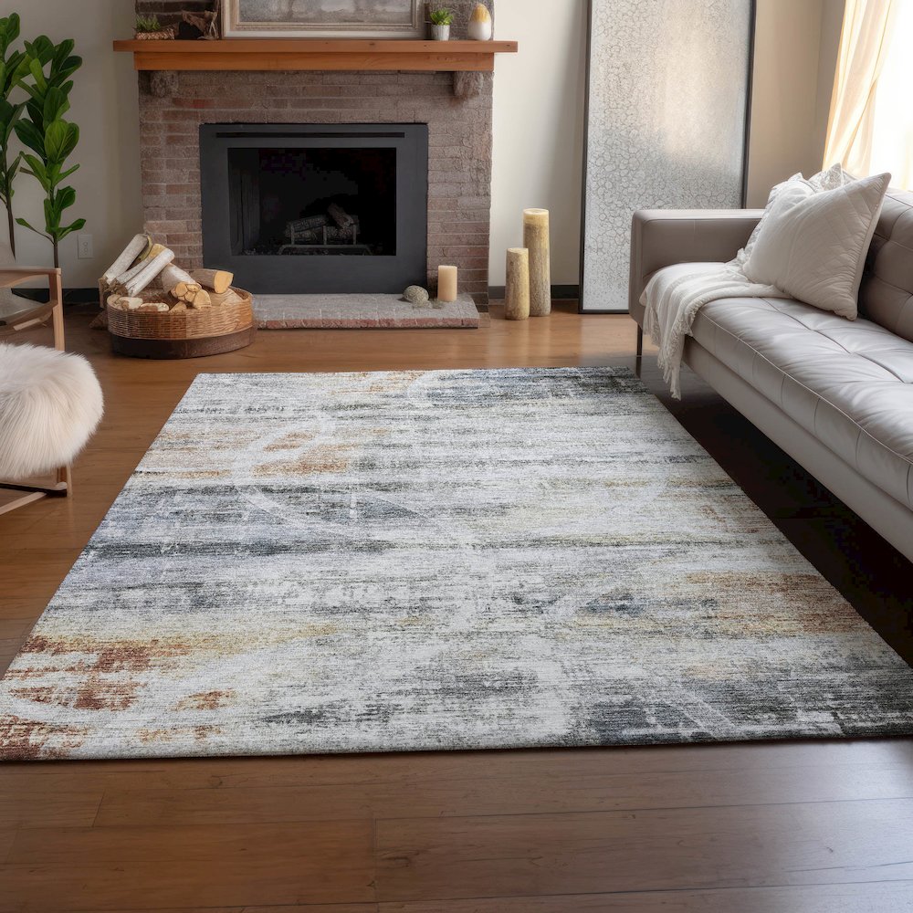 Machine Washable Indoor/Outdoor Neo Silver 5' x 7'6" Rug. Picture 5
