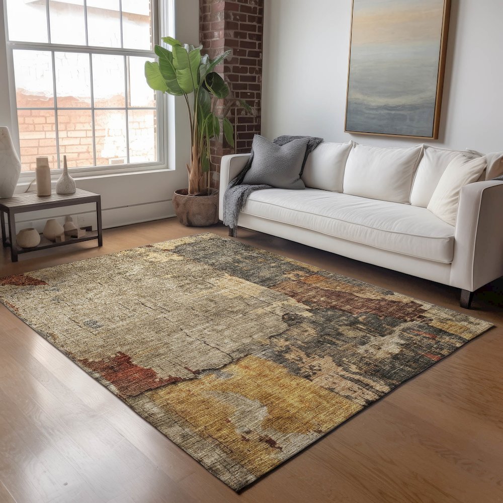 Indoor/Outdoor Nouveau Khaki 5' x 7'6" Rug. Picture 5
