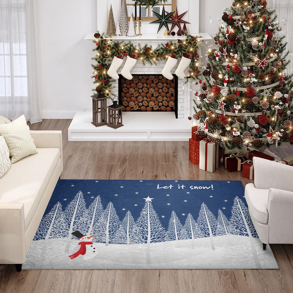 Indoor/Outdoor Cozy Winter ACW42 Blue Washable 5' x 7'6" Rug. Picture 2