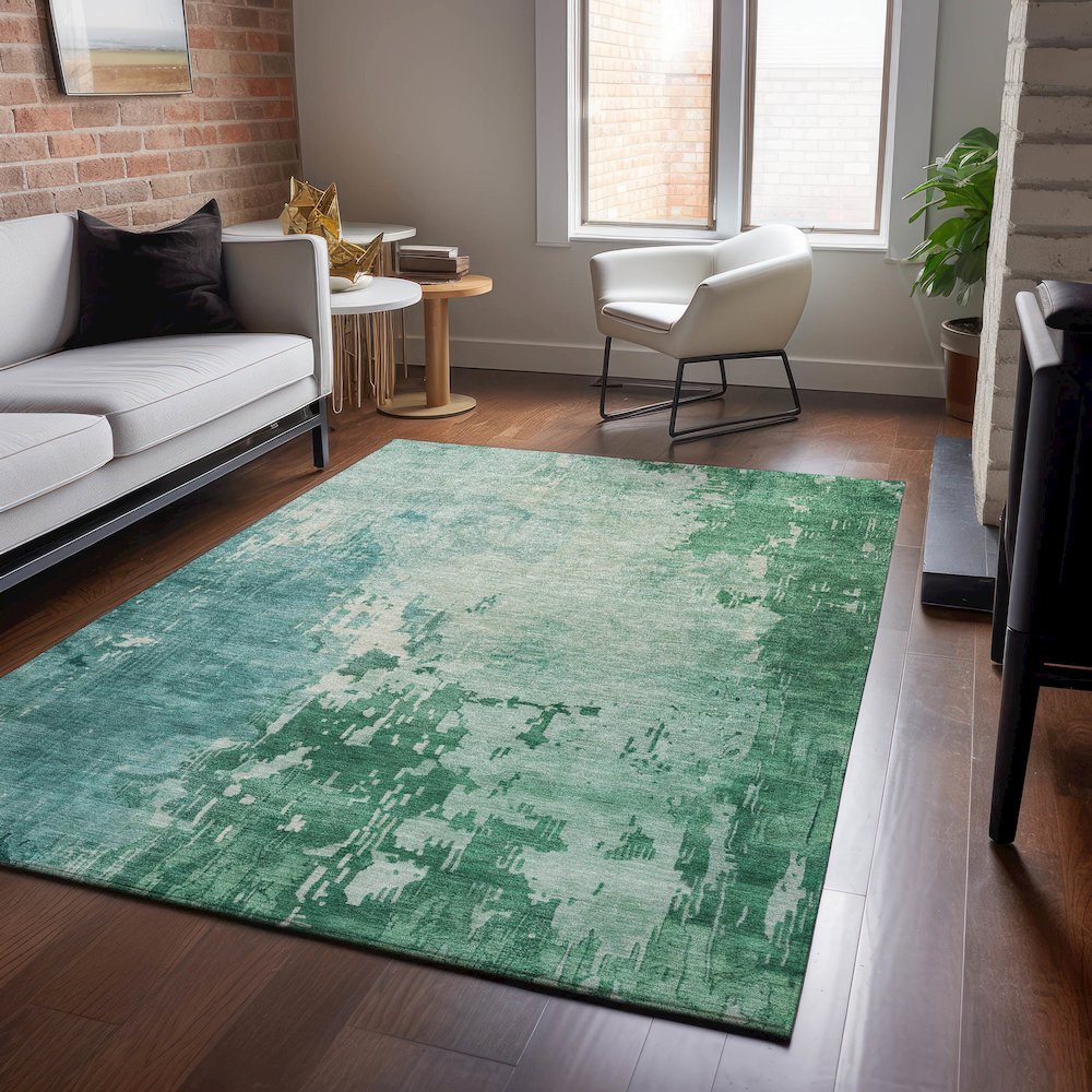 Machine Washable Indoor/Outdoor Pacifica Emerald 5' x 7'6" Rug. Picture 5