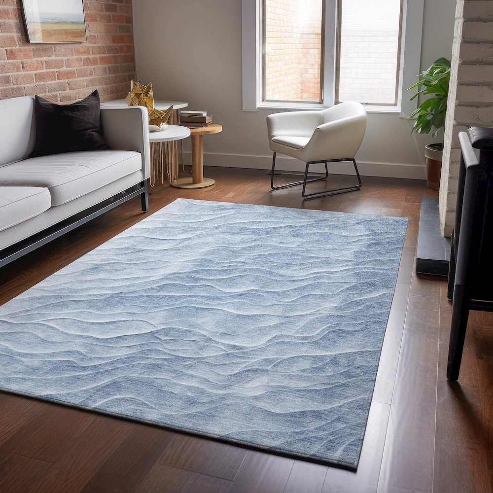 Machine Washable Indoor/Outdoor Pacifica Denim 5' x 7'6" Rug. Picture 5