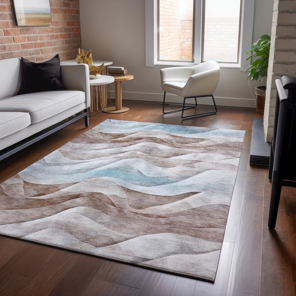 Machine Washable Indoor/Outdoor Pacifica Mocha 5' x 7'6" Rug. Picture 5