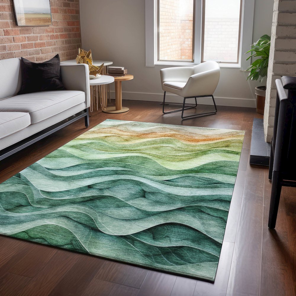 Machine Washable Indoor/Outdoor Pacifica Teal 5' x 7'6" Rug. Picture 5