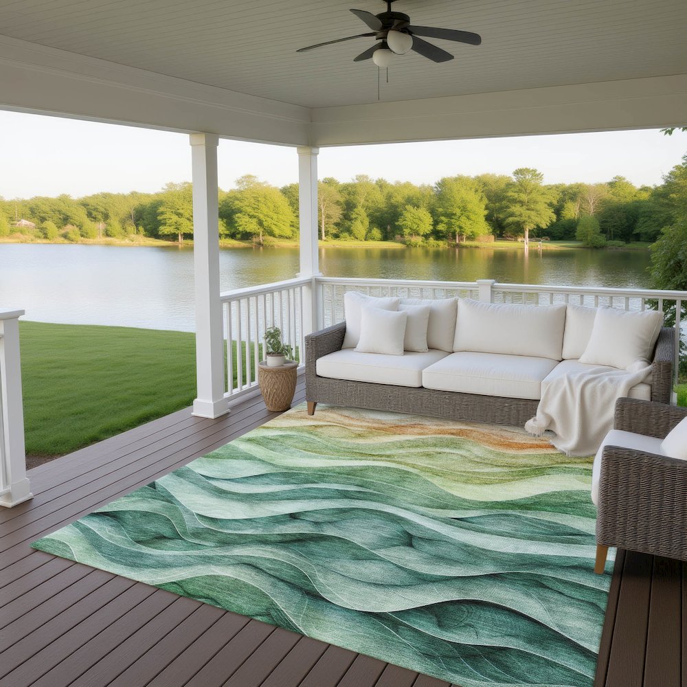 Machine Washable Indoor/Outdoor Pacifica Teal 5' x 7'6" Rug. Picture 6