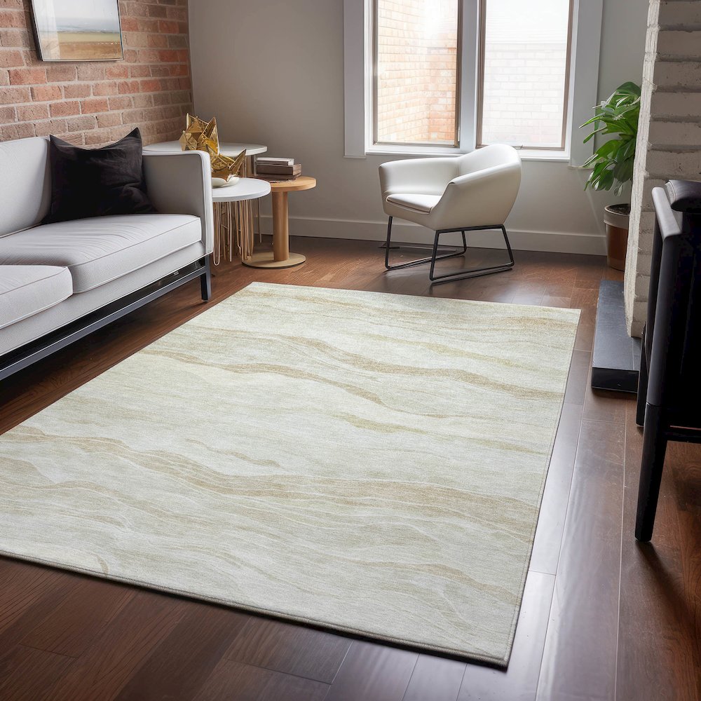 Machine Washable Indoor/Outdoor Pacifica Beige 5' x 7'6" Rug. Picture 5