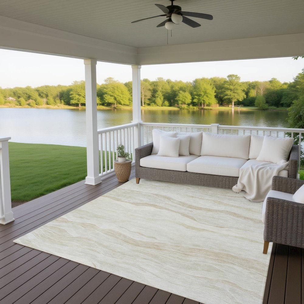 Machine Washable Indoor/Outdoor Pacifica Beige 5' x 7'6" Rug. Picture 6