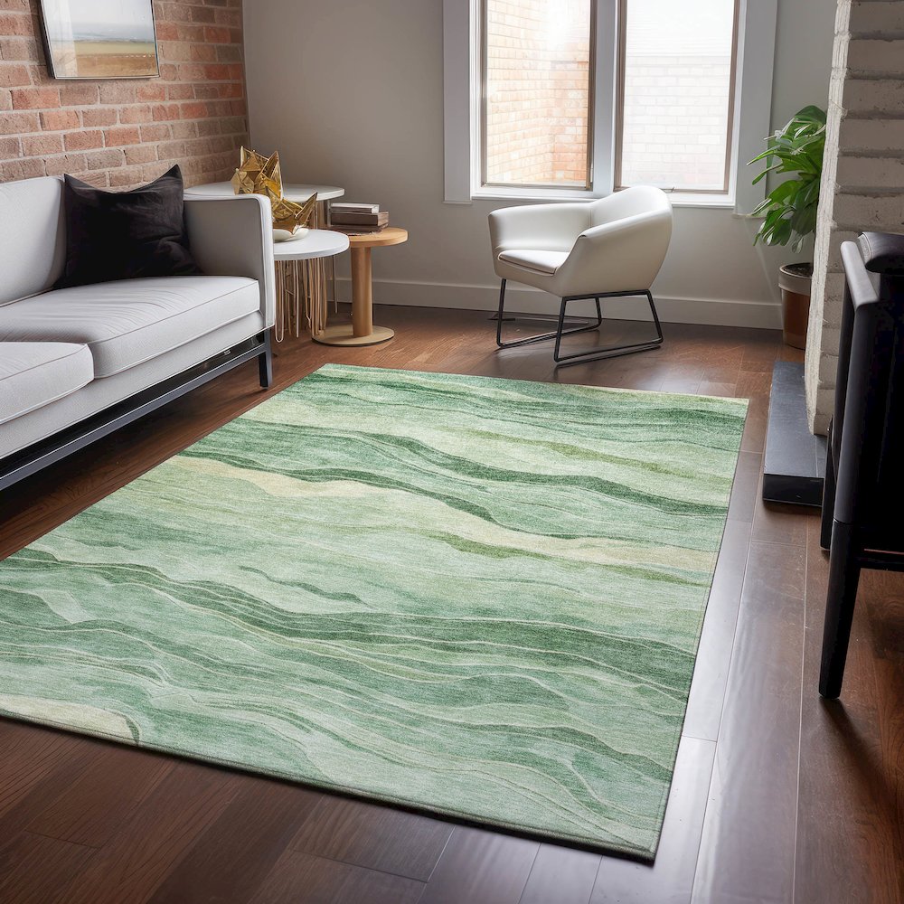 Machine Washable Indoor/Outdoor Pacifica Green 5' x 7'6" Rug. Picture 5