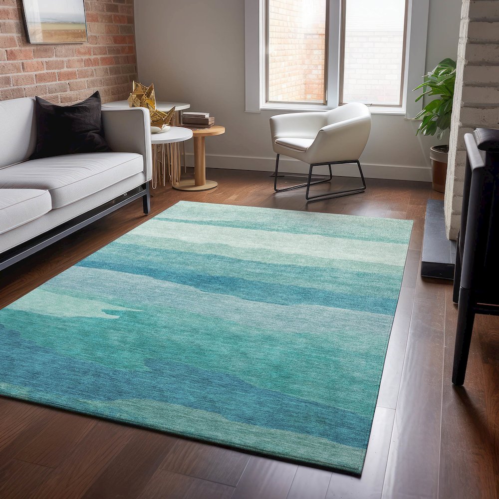 Machine Washable Indoor/Outdoor Pacifica Turquoise 5' x 7'6" Rug. Picture 5