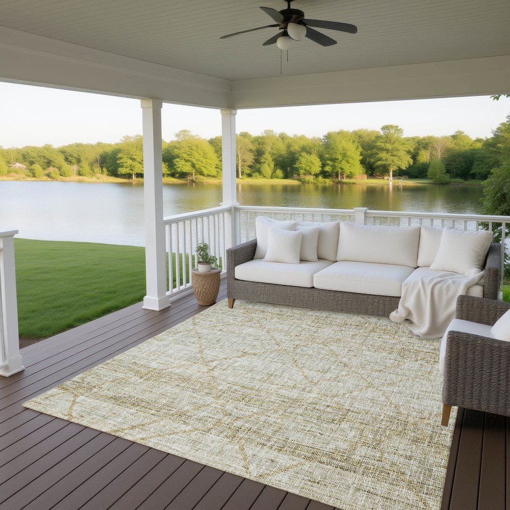 Luxury Washable Indoor/Outdoor Portico Wheat 5' x 7'6" Rug. Picture 6