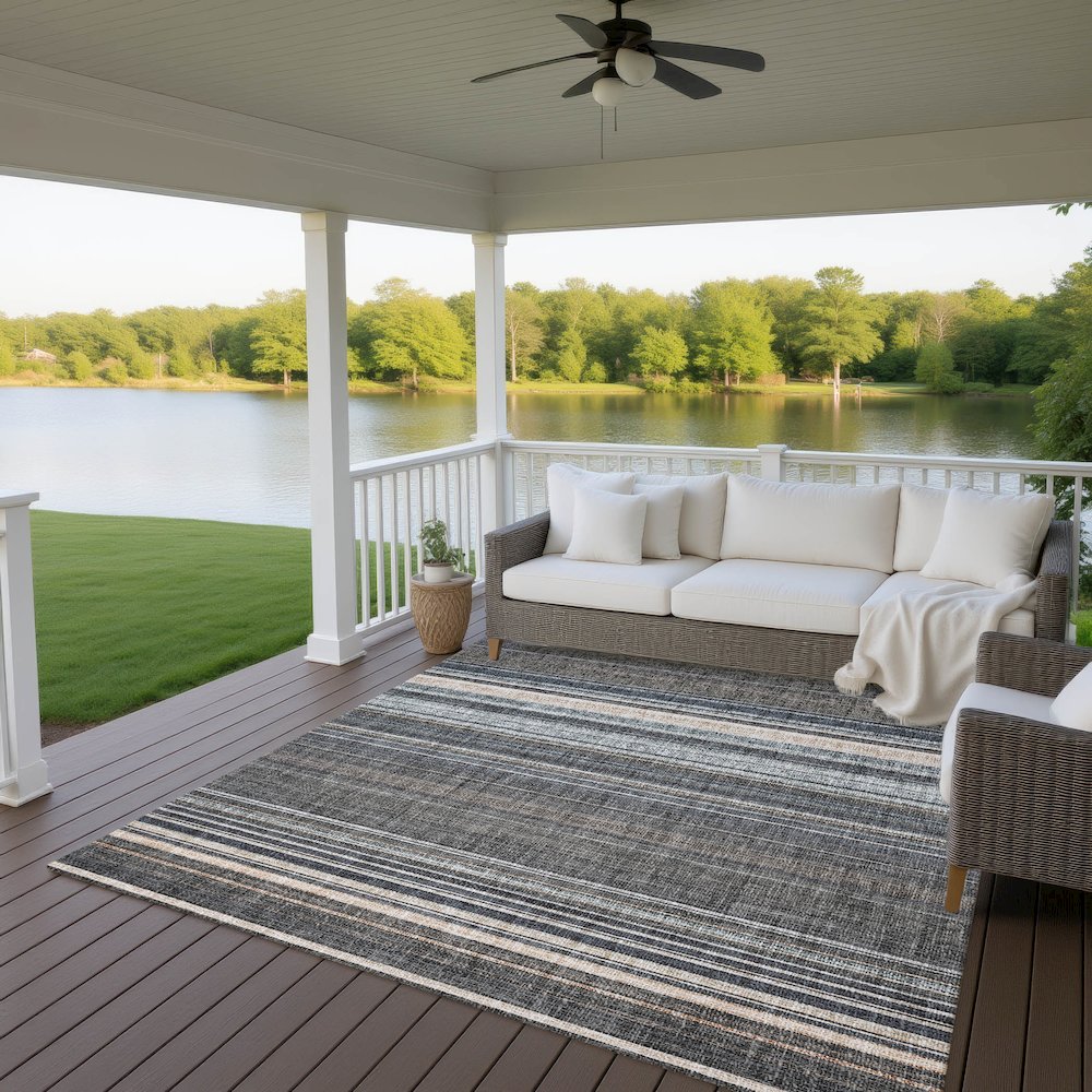 Luxury Washable Indoor/Outdoor Portico Chocolate 5' x 7'6" Rug. Picture 6