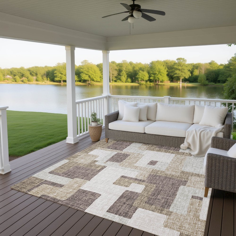 Luxury Washable Indoor/Outdoor Portico Brown 5' x 7'6" Rug. Picture 6