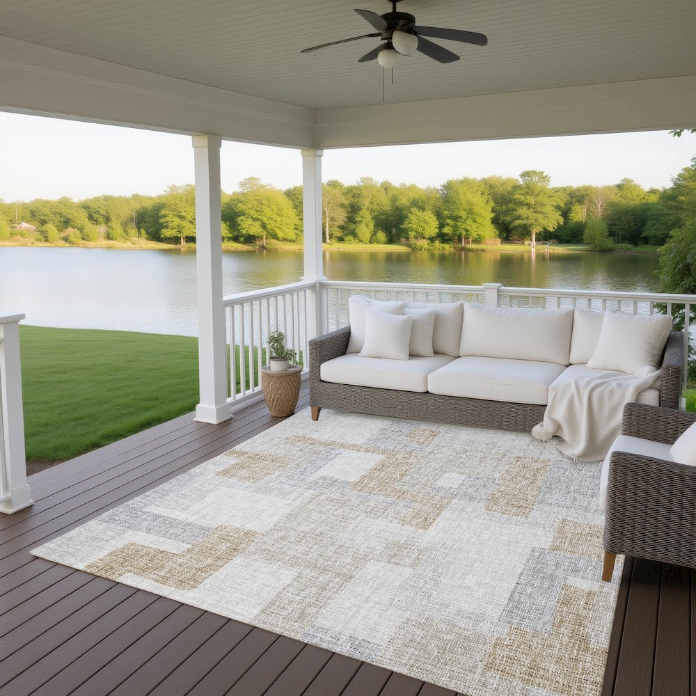 Luxury Washable Indoor/Outdoor Portico Ivory 5' x 7'6" Rug. Picture 6