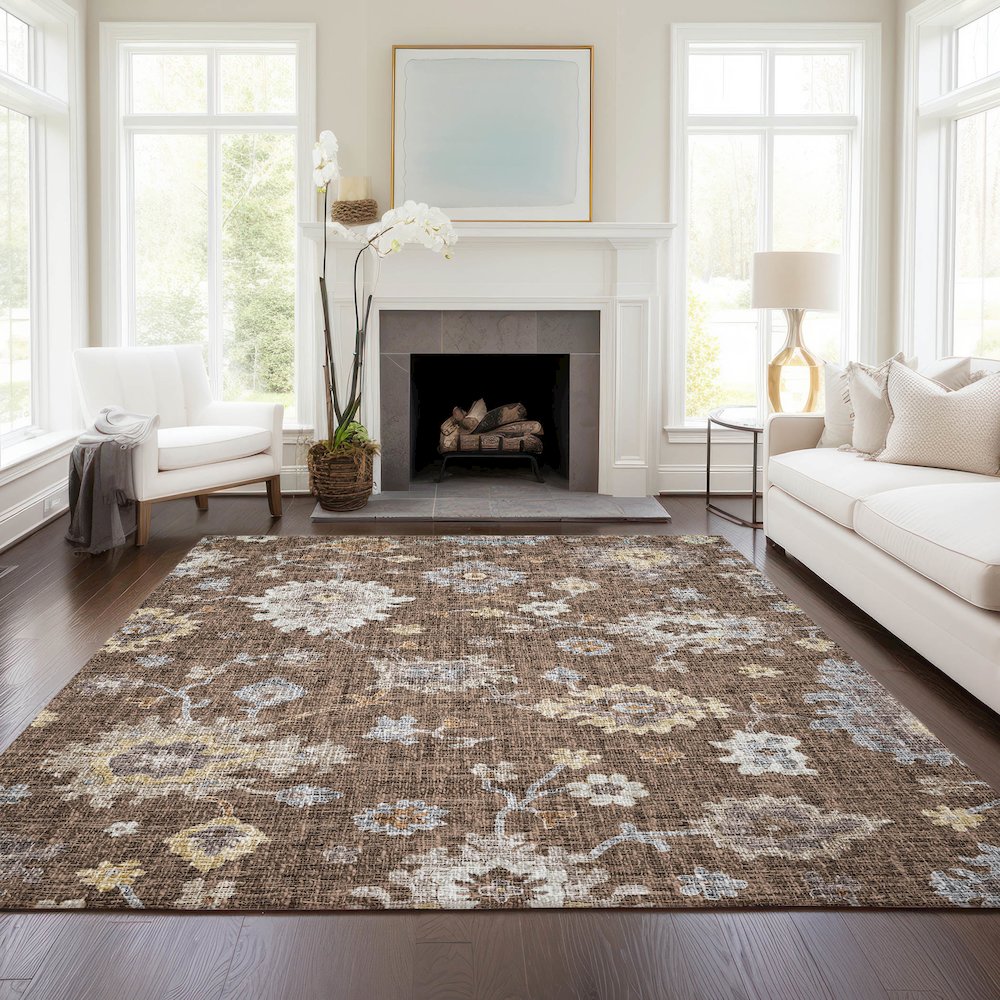 Luxury Washable Indoor/Outdoor Portico Chocolate 5' x 7'6" Rug. Picture 5
