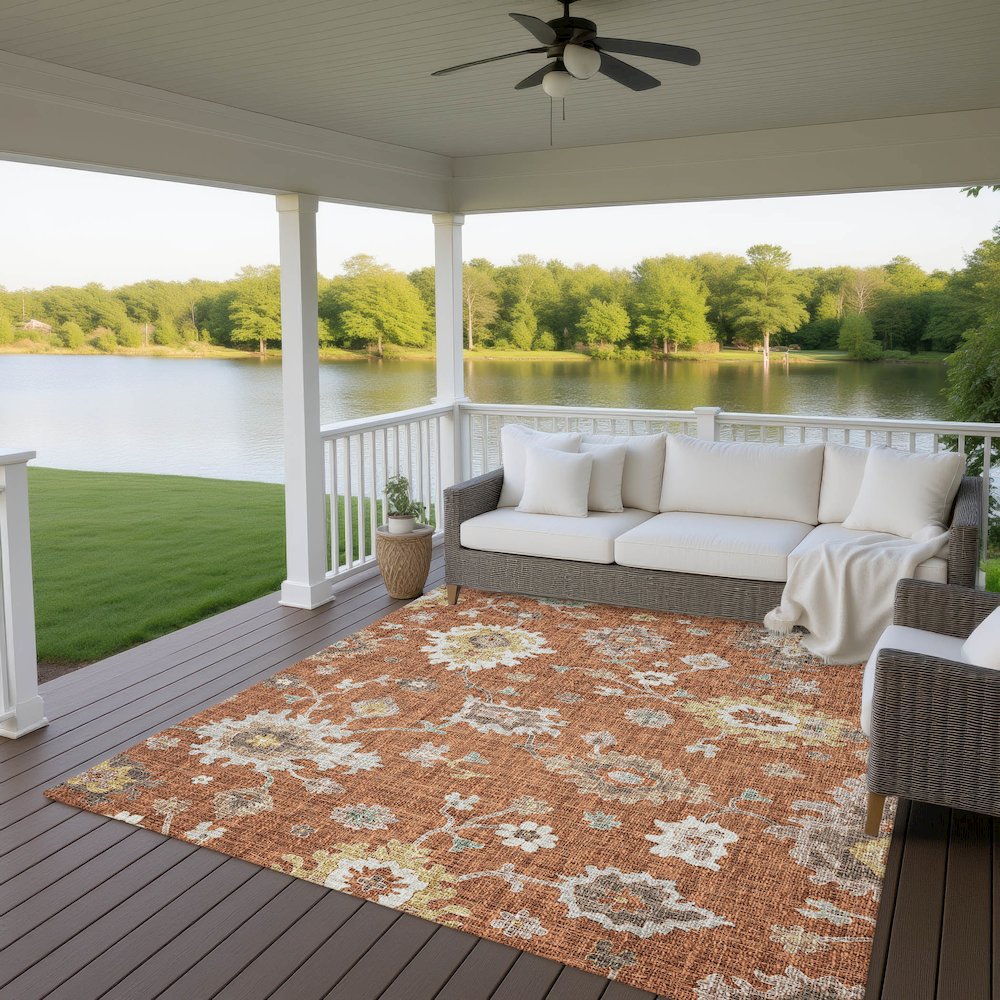 Luxury Washable Indoor/Outdoor Portico Paprika 5' x 7'6" Rug. Picture 6