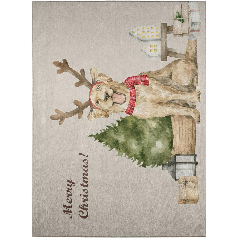 Indoor/Outdoor Cozy Winter ACW38 Taupe Washable 5' x 7'6" Rug. Picture 1