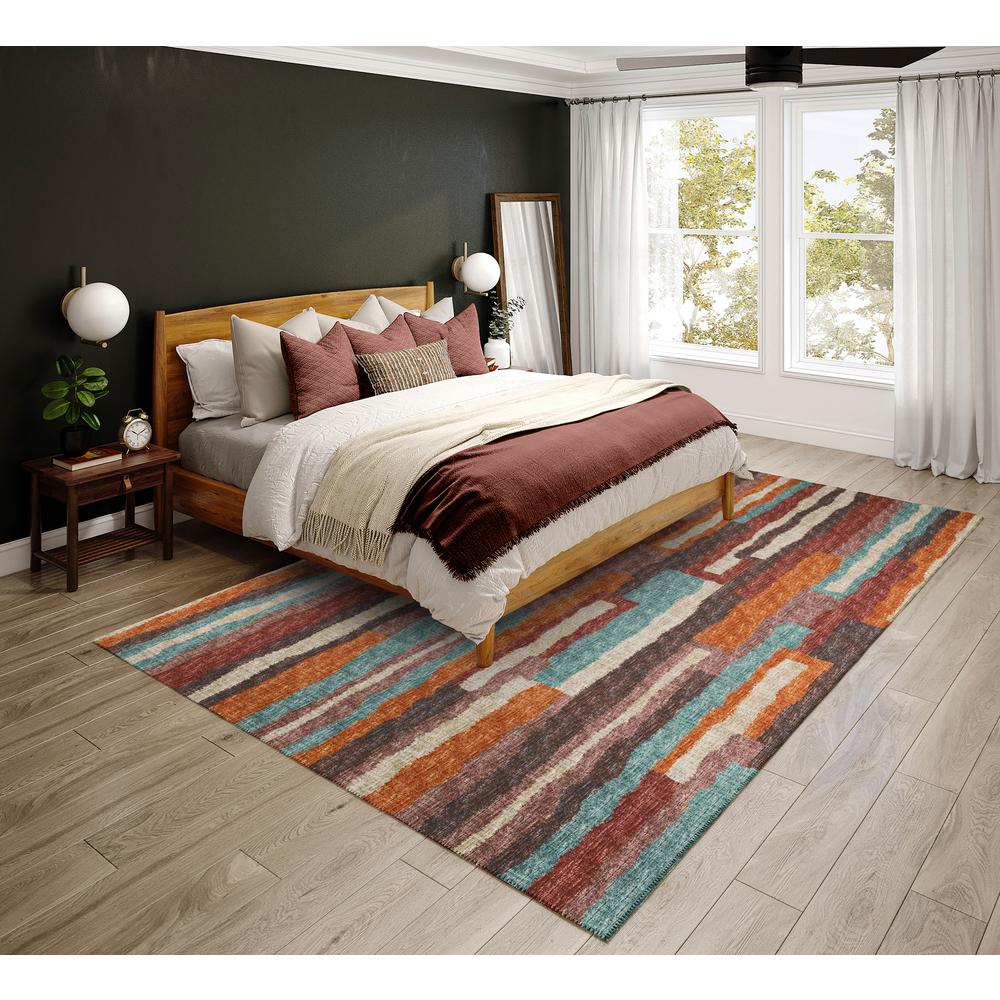 Bravado Paprika Contemporary Striped 3' x 5' Area Rug Paprika ABV37. Picture 1