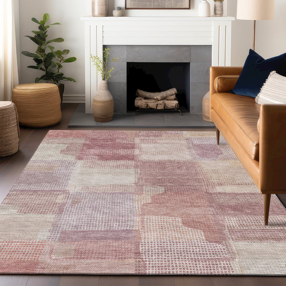 Luxury Washable Indoor/Outdoor Ravenna Blush 5' x 7'6" Rug. Picture 6