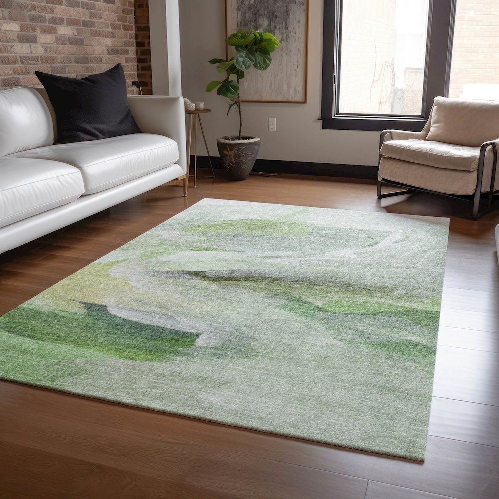 Luxury Washable Indoor/Outdoor Ravenna Aloe 5' x 7'6" Rug. Picture 5
