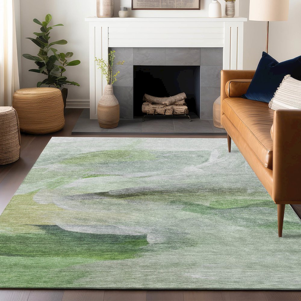 Luxury Washable Indoor/Outdoor Ravenna Aloe 5' x 7'6" Rug. Picture 6