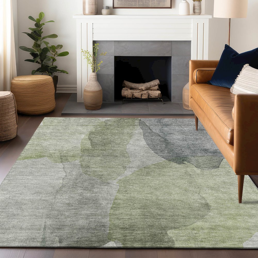 Luxury Washable Indoor/Outdoor Ravenna Fern 5' x 7'6" Rug. Picture 6