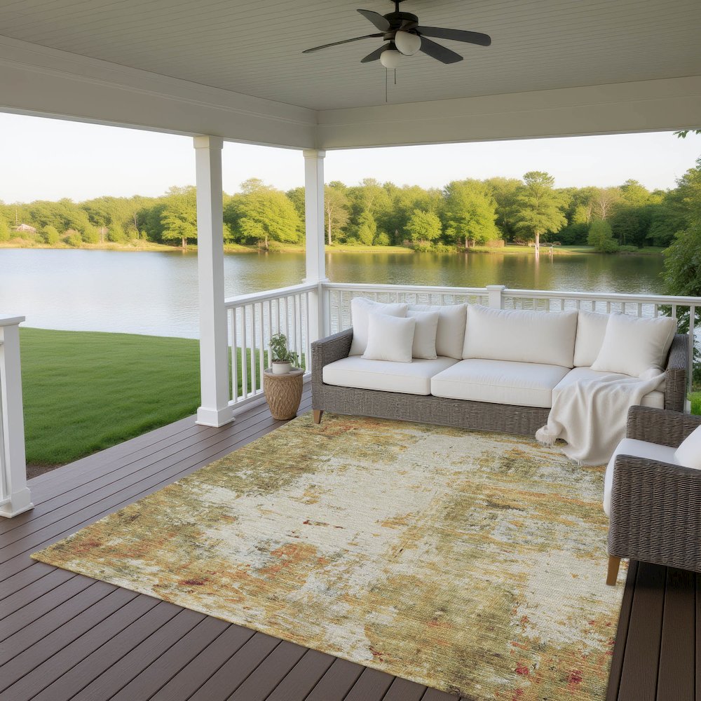 Luxury Washable Indoor/Outdoor Ravenna Olive 5' x 7'6" Rug. Picture 7
