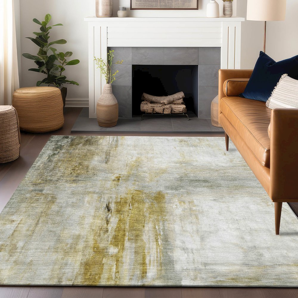 Luxury Washable Indoor/Outdoor Ravenna Taupe 5' x 7'6" Rug. Picture 6